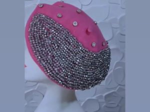 adanma beret, 40k, thick wool beret embellished in crescent form with hand beaded crystal stone beads for that elegant classy look and slightly heavy because of the bead weight