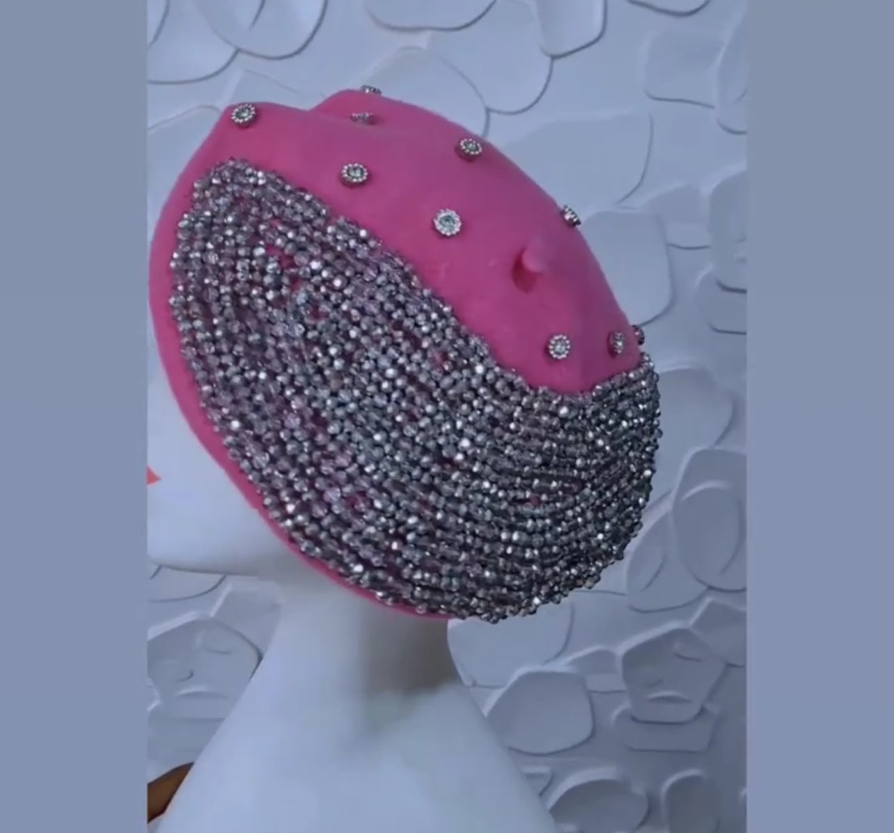 adanma beret, 40k, thick wool beret embellished in crescent form with hand beaded crystal stone beads for that elegant classy look and slightly heavy because of the bead weight adanma beret, 40k, thick wool beret embellished in crescent form with hand beaded crystal stone beads for that elegant classy look and slightly heavy because of the bead weight