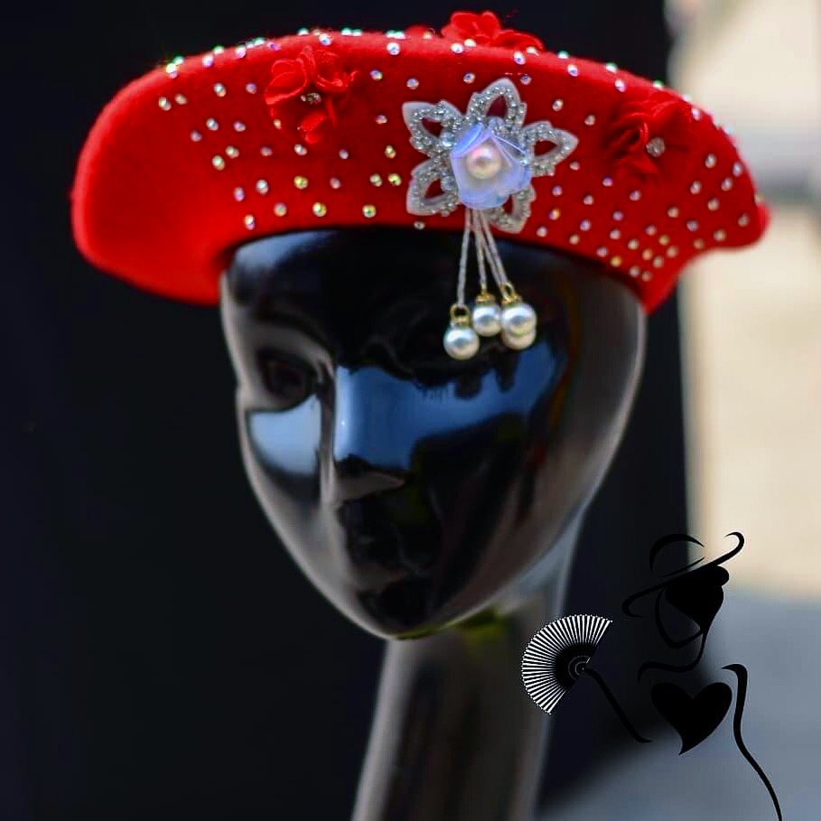 afi beret, 20k, thick wool beret embellished with matching roses dazzling stones and statement dropping brooch (exact brooch no longer available just close substitutes) afi beret, 20k, thick wool beret embellished with matching roses dazzling stones and statement dropping brooch (exact brooch no longer available just close substitutes)