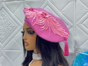 babe beret, 15k, thick wool beret embellished with flower applique with statement tarsel drop for that simple classy look