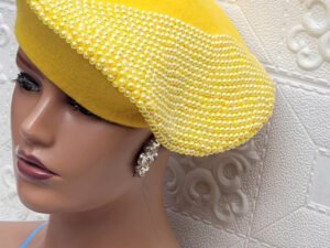 eve beret, 20k, thick wool beret embellished in crescent form with half pearls carefully arranged for that classy look