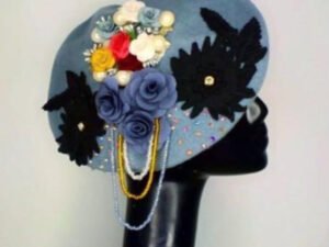 zain beret, 30k, thick wool beret embellished with roses and appliqués and dropping beads for that elegant classy look